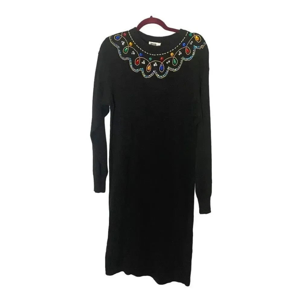 Vintage Sarah Morgan Embellished Holiday Sweater Dress